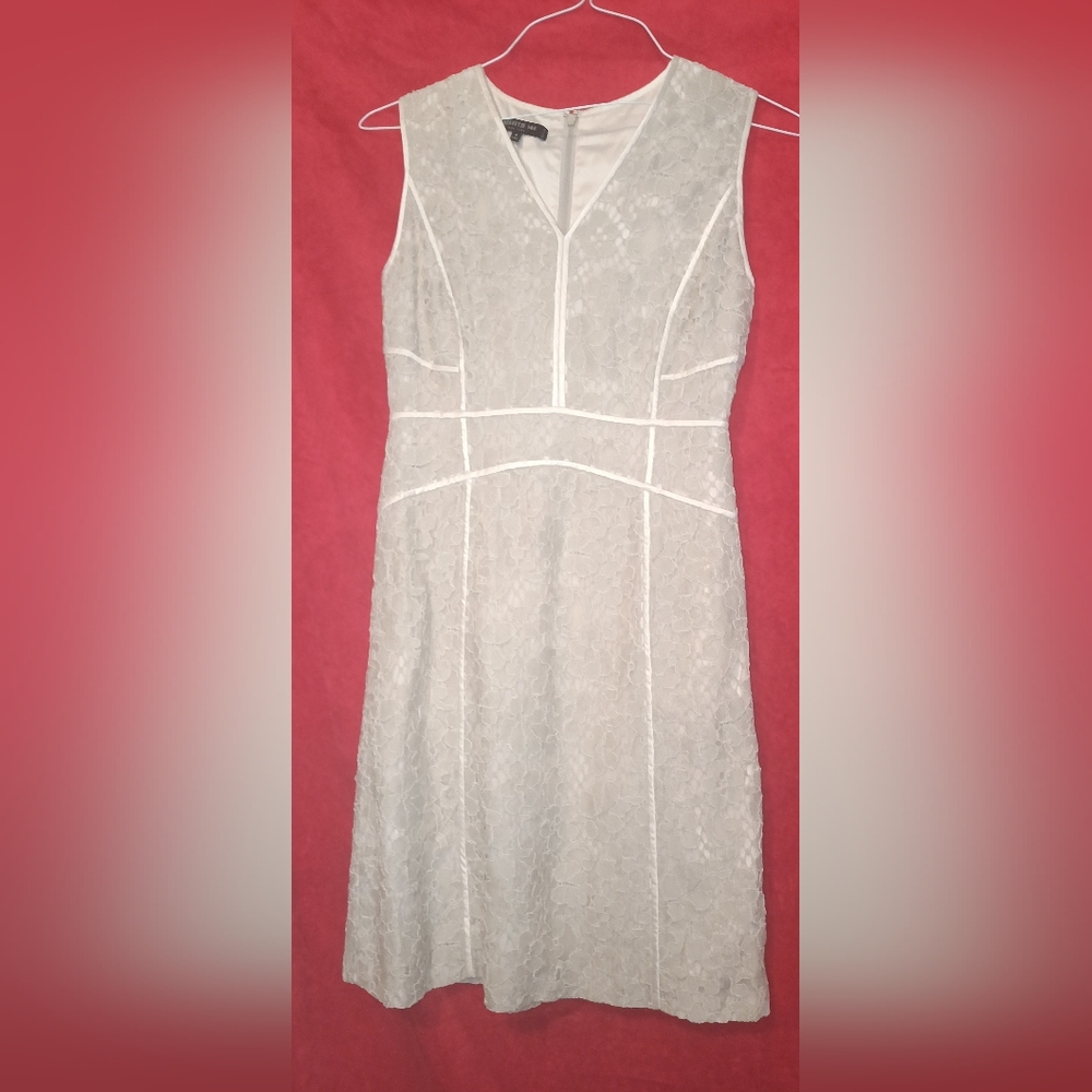 LAFAYETTE 148 Essie Dress  Lace Cocktail Sleeveless A Line Beige Cream Floral 2